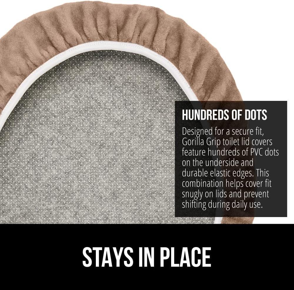 imageGORILLA GRIP Thick Memory Foam Bathroom Toilet Lid Seat Cover Soft Velvet Topside Machine Wash Plush Cushioned Covers Fits Most Size Lids Decorative Bath Room Accessories 195x185 GreyTaupe
