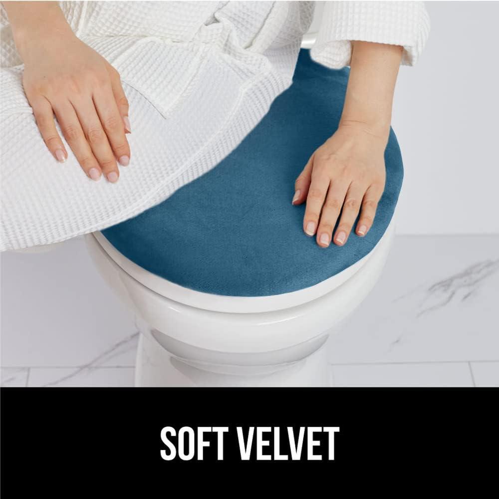 imageGORILLA GRIP Thick Memory Foam Bathroom Toilet Lid Seat Cover Soft Velvet Topside Machine Wash Plush Cushioned Covers Fits Most Size Lids Decorative Bath Room Accessories 195x185 GreyBlue