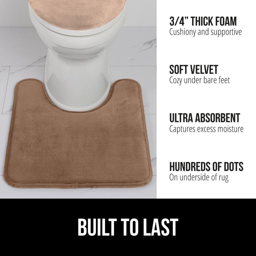 imageGORILLA GRIP Thick Memory Foam Toilet Rug for Bathroom U Shaped Washable Soft Absorbent Velvet Topside Floor Mats Machine Wash Cushioned Luxury Rugs for Bath Room 225x195 Graphite GrayTaupe