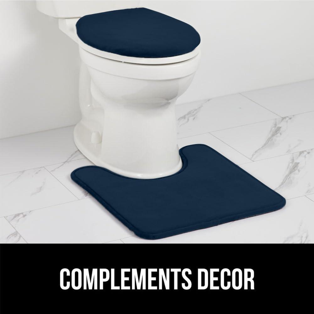 imageGORILLA GRIP Thick Memory Foam Toilet Rug for Bathroom U Shaped Washable Soft Absorbent Velvet Topside Floor Mats Machine Wash Cushioned Luxury Rugs for Bath Room 225x195 Graphite GrayNavy