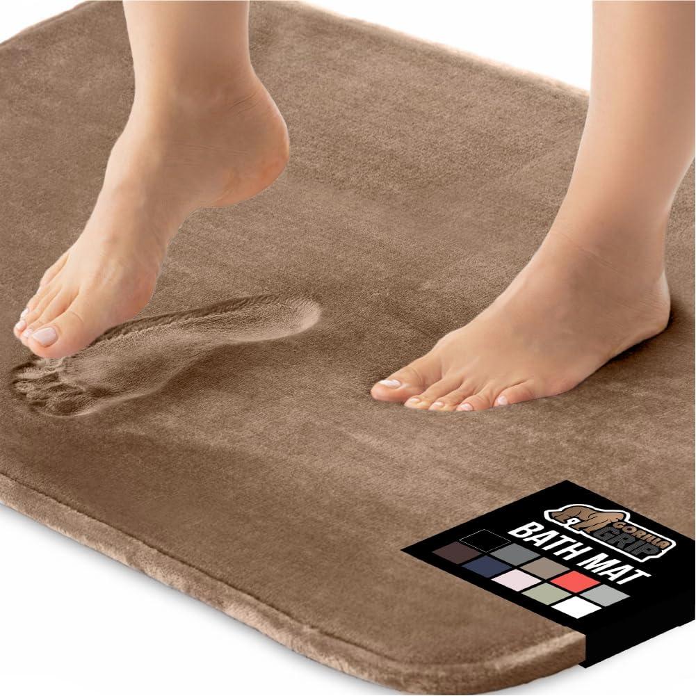 imageGORILLA GRIP Thick Memory Foam Toilet Rug for Bathroom U Shaped Washable Soft Absorbent Velvet Topside Floor Mats Machine Wash Cushioned Luxury Rugs for Bath Room 225x195 Graphite GrayTaupe