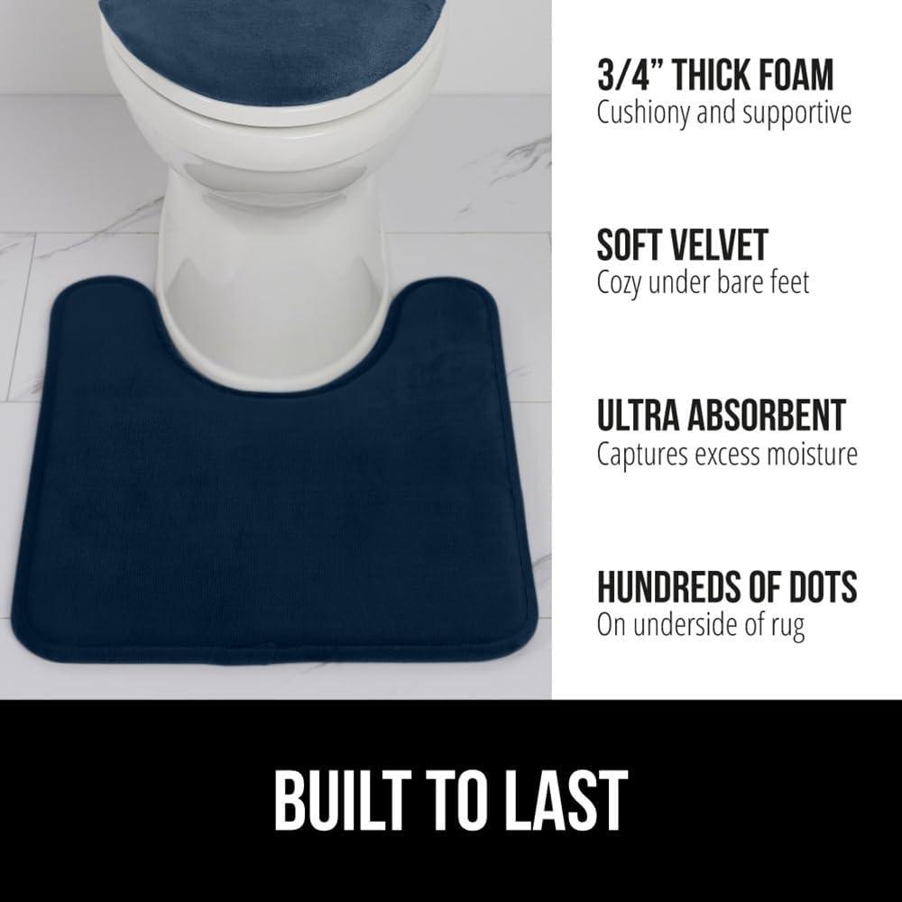 imageGORILLA GRIP Thick Memory Foam Toilet Rug for Bathroom U Shaped Washable Soft Absorbent Velvet Topside Floor Mats Machine Wash Cushioned Luxury Rugs for Bath Room 225x195 Graphite GrayNavy