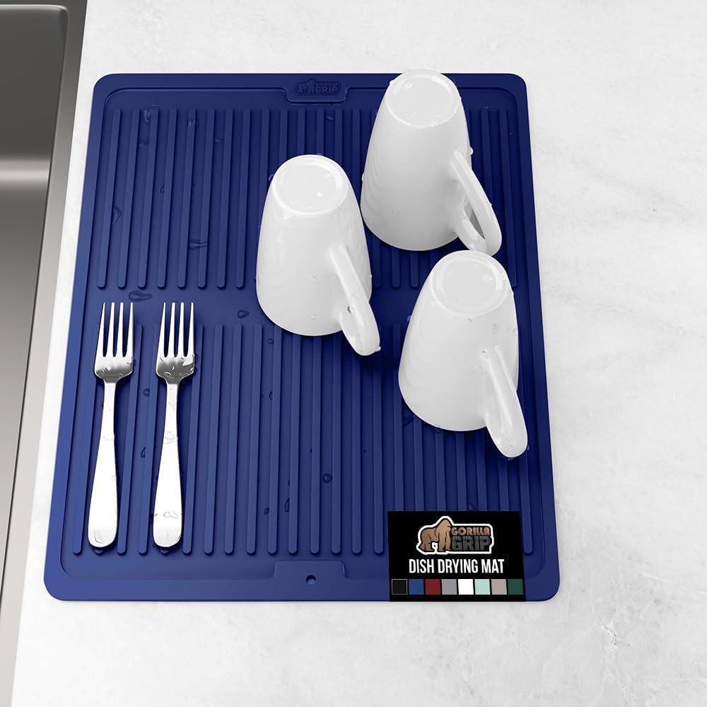 imageGORILLA GRIP Ultra Water Absorbent Microfiber Dish Drying Mat 18x24 Quick Dry Thick Mesh Slip Resistant Pad for Sink Dishes or Under Rack Kitchen Counter Accessories Machine Wash Mats GrayBlue