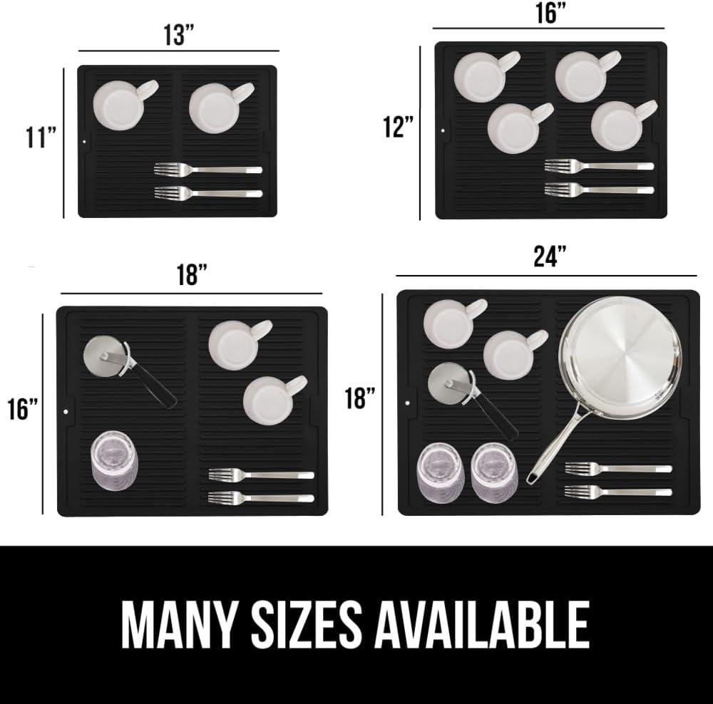 imageGORILLA GRIP Ultra Water Absorbent Microfiber Dish Drying Mat 18x24 Quick Dry Thick Mesh Slip Resistant Pad for Sink Dishes or Under Rack Kitchen Counter Accessories Machine Wash Mats GrayBlack