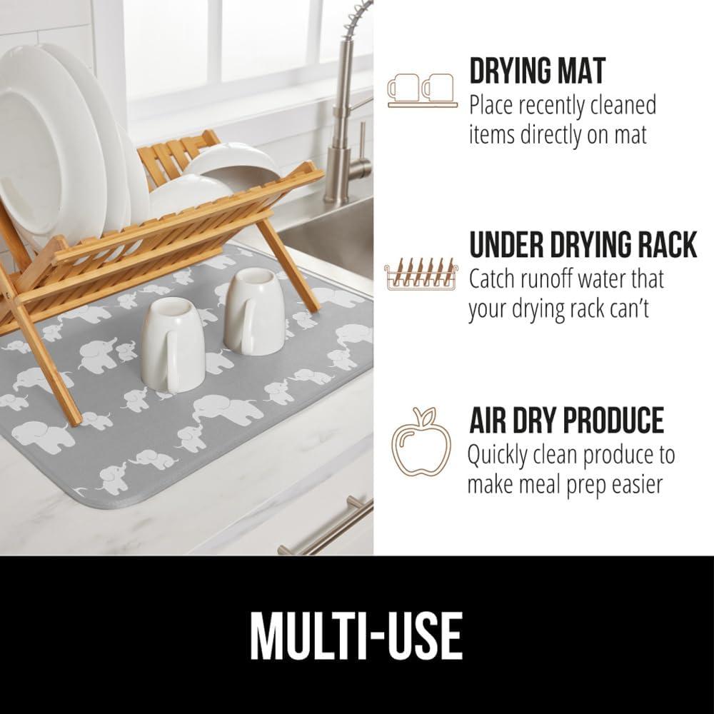 imageGORILLA GRIP Ultra Water Absorbent Microfiber Dish Drying Mat 18x24 Quick Dry Thick Mesh Slip Resistant Pad for Sink Dishes or Under Rack Kitchen Counter Accessories Machine Wash Mats GrayElephants