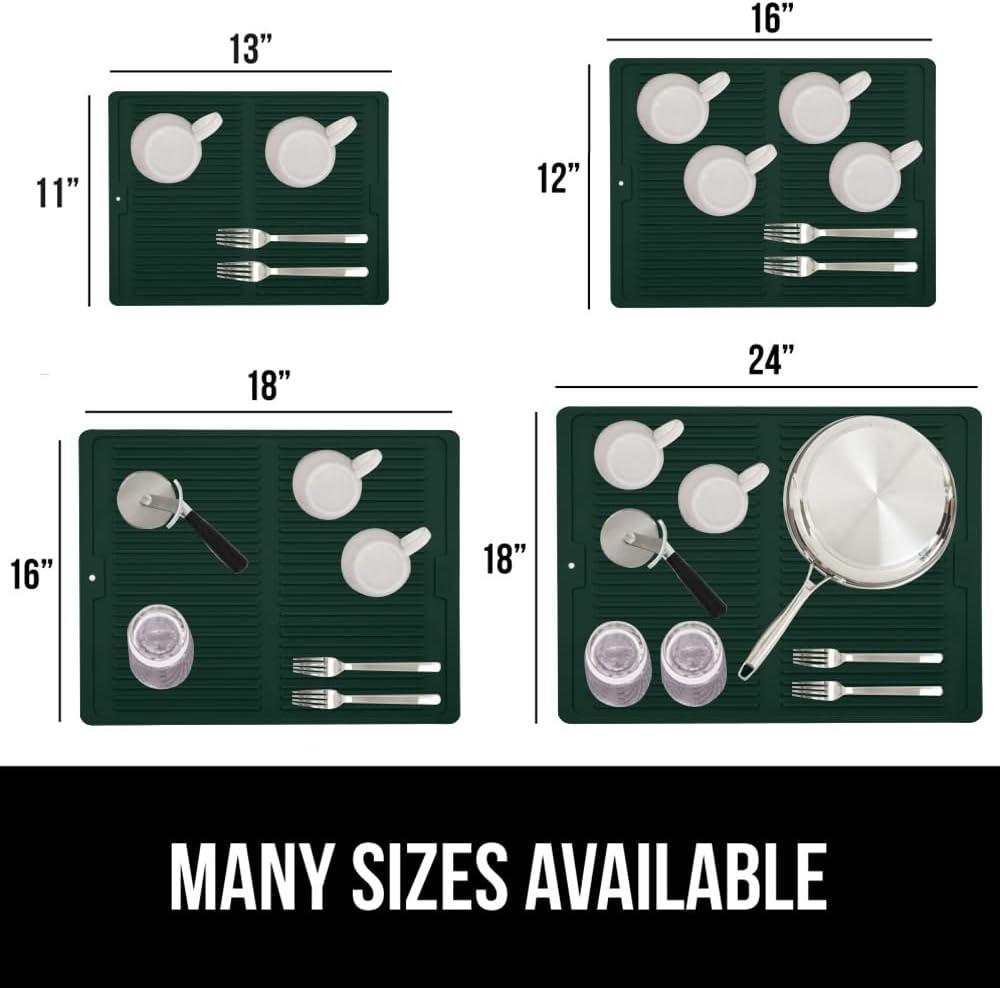 imageGORILLA GRIP Ultra Water Absorbent Microfiber Dish Drying Mat 18x24 Quick Dry Thick Mesh Slip Resistant Pad for Sink Dishes or Under Rack Kitchen Counter Accessories Machine Wash Mats GrayHunter Green