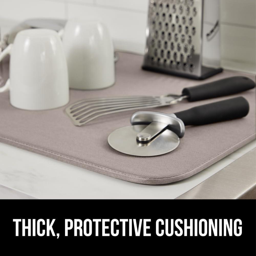 imageGORILLA GRIP Ultra Water Absorbent Microfiber Dish Drying Mat 18x24 Quick Dry Thick Mesh Slip Resistant Pad for Sink Dishes or Under Rack Kitchen Counter Accessories Machine Wash Mats GrayAlmond