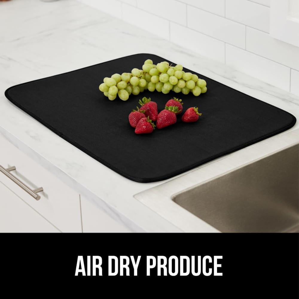 imageGORILLA GRIP Ultra Water Absorbent Microfiber Dish Drying Mat 18x24 Quick Dry Thick Mesh Slip Resistant Pad for Sink Dishes or Under Rack Kitchen Counter Accessories Machine Wash Mats GrayBlack