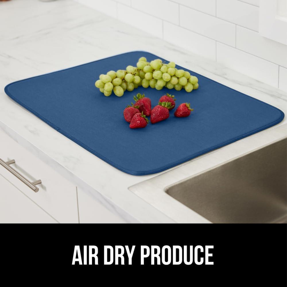 imageGORILLA GRIP Ultra Water Absorbent Microfiber Dish Drying Mat 18x24 Quick Dry Thick Mesh Slip Resistant Pad for Sink Dishes or Under Rack Kitchen Counter Accessories Machine Wash Mats GrayBlue