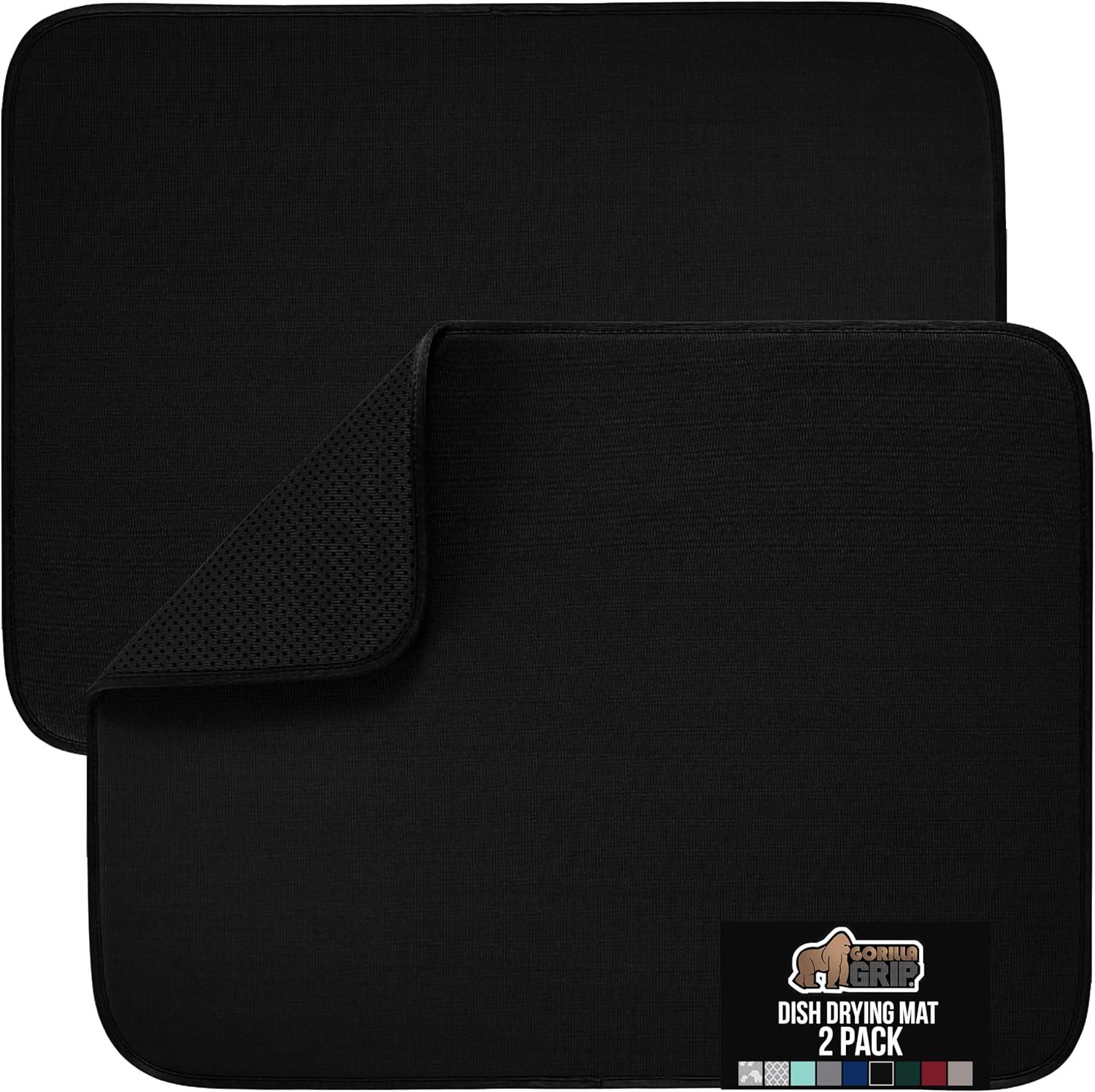 imageGORILLA GRIP Ultra Water Absorbent Microfiber Dish Drying Mat 18x24 Quick Dry Thick Mesh Slip Resistant Pad for Sink Dishes or Under Rack Kitchen Counter Accessories Machine Wash Mats GrayBlack