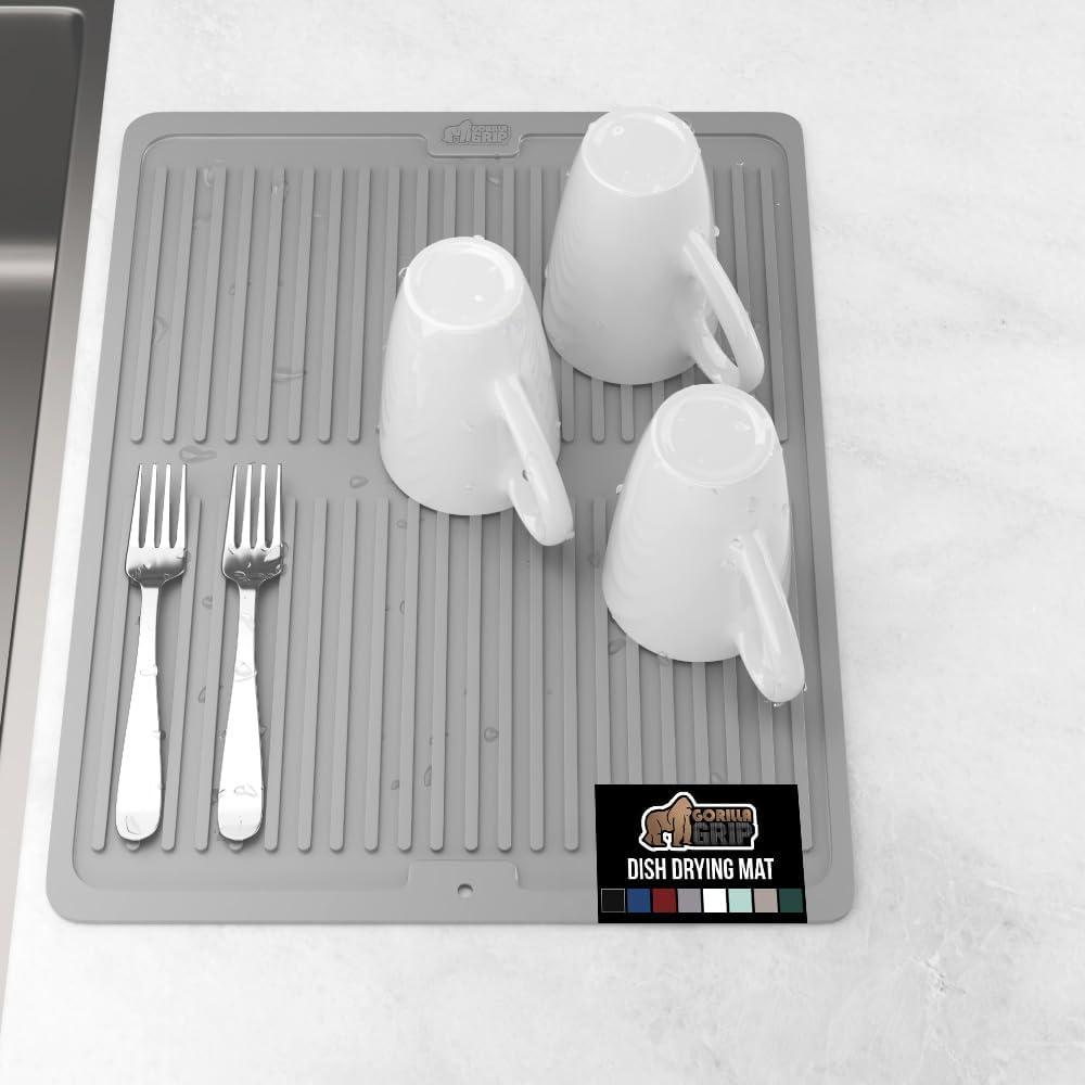 imageGORILLA GRIP Ultra Water Absorbent Microfiber Dish Drying Mat 18x24 Quick Dry Thick Mesh Slip Resistant Pad for Sink Dishes or Under Rack Kitchen Counter Accessories Machine Wash Mats GrayGray