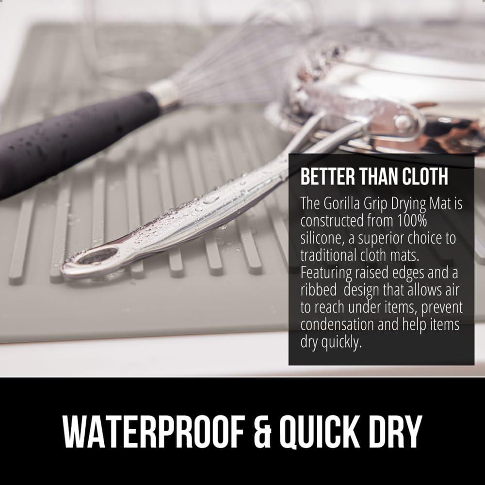 imageGORILLA GRIP Ultra Water Absorbent Microfiber Dish Drying Mat 18x24 Quick Dry Thick Mesh Slip Resistant Pad for Sink Dishes or Under Rack Kitchen Counter Accessories Machine Wash Mats GrayAlmond