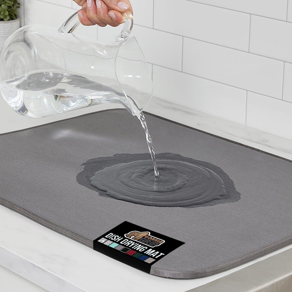 imageGORILLA GRIP Ultra Water Absorbent Microfiber Dish Drying Mat 18x24 Quick Dry Thick Mesh Slip Resistant Pad for Sink Dishes or Under Rack Kitchen Counter Accessories Machine Wash Mats GrayGray