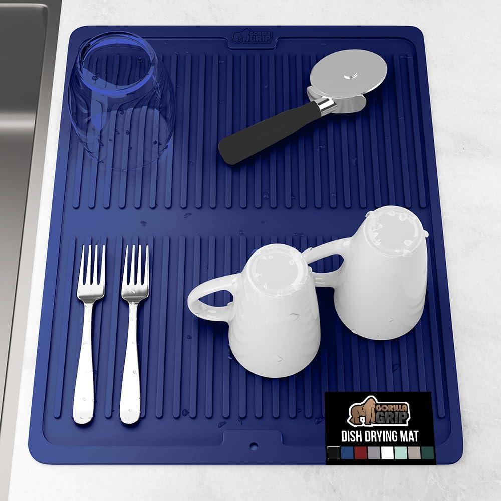 imageGORILLA GRIP Ultra Water Absorbent Microfiber Dish Drying Mat 18x24 Quick Dry Thick Mesh Slip Resistant Pad for Sink Dishes or Under Rack Kitchen Counter Accessories Machine Wash Mats GrayBlue