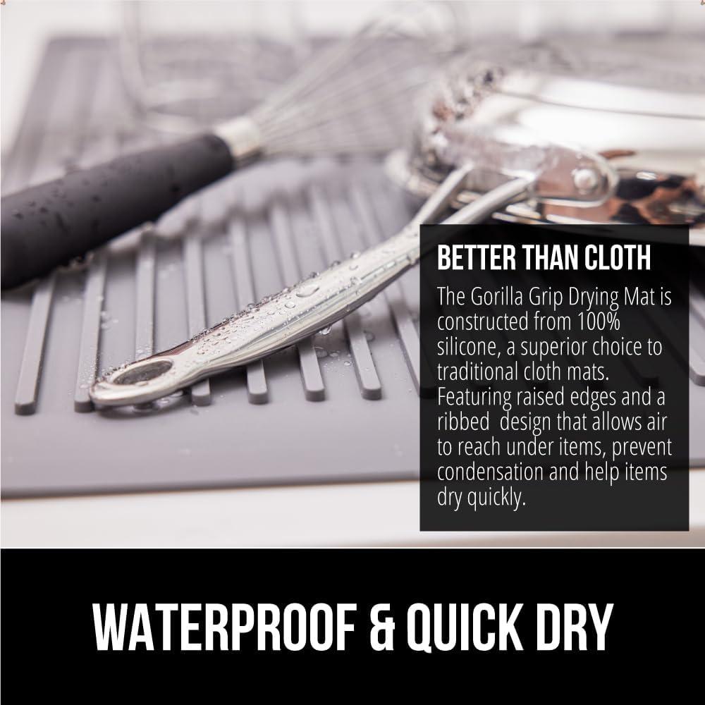 imageGORILLA GRIP Ultra Water Absorbent Microfiber Dish Drying Mat 18x24 Quick Dry Thick Mesh Slip Resistant Pad for Sink Dishes or Under Rack Kitchen Counter Accessories Machine Wash Mats GrayGray