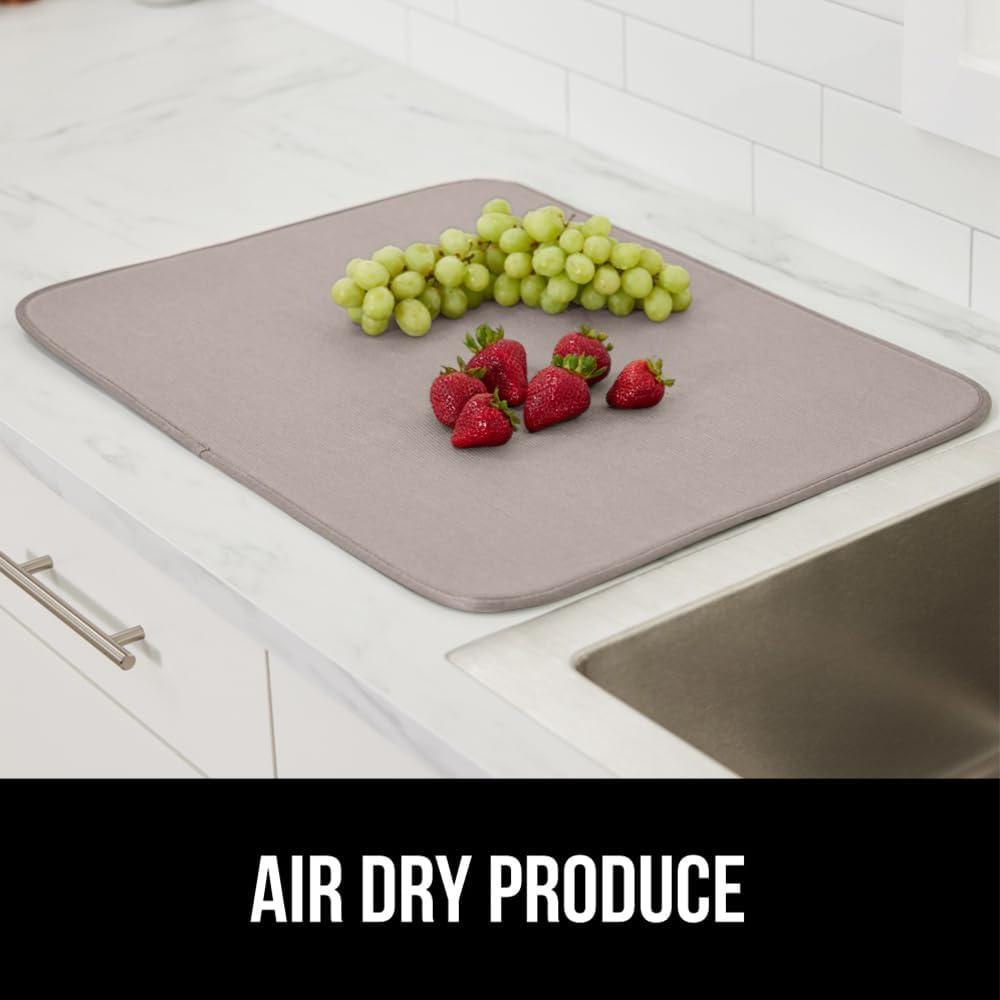 imageGORILLA GRIP Ultra Water Absorbent Microfiber Dish Drying Mat 18x24 Quick Dry Thick Mesh Slip Resistant Pad for Sink Dishes or Under Rack Kitchen Counter Accessories Machine Wash Mats GrayAlmond