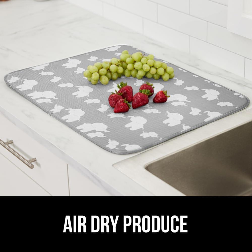 imageGORILLA GRIP Ultra Water Absorbent Microfiber Dish Drying Mat 18x24 Quick Dry Thick Mesh Slip Resistant Pad for Sink Dishes or Under Rack Kitchen Counter Accessories Machine Wash Mats GrayElephants