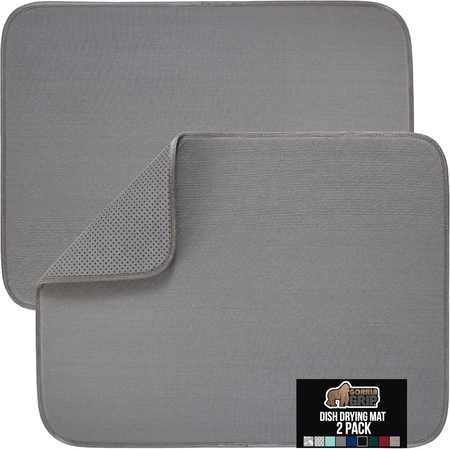 imageGORILLA GRIP Ultra Water Absorbent Microfiber Dish Drying Mat 18x24 Quick Dry Thick Mesh Slip Resistant Pad for Sink Dishes or Under Rack Kitchen Counter Accessories Machine Wash Mats GrayGray