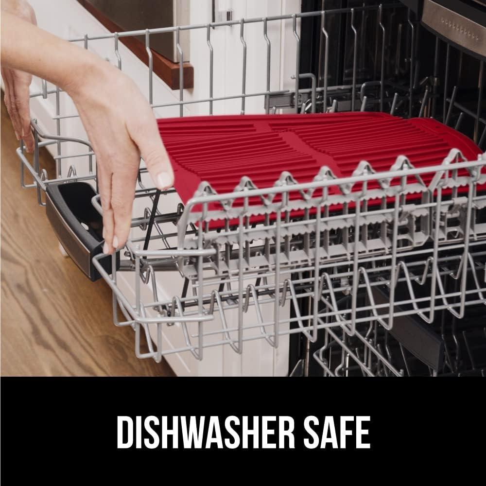 imageGORILLA GRIP Ultra Water Absorbent Microfiber Dish Drying Mat 18x24 Quick Dry Thick Mesh Slip Resistant Pad for Sink Dishes or Under Rack Kitchen Counter Accessories Machine Wash Mats GrayRed