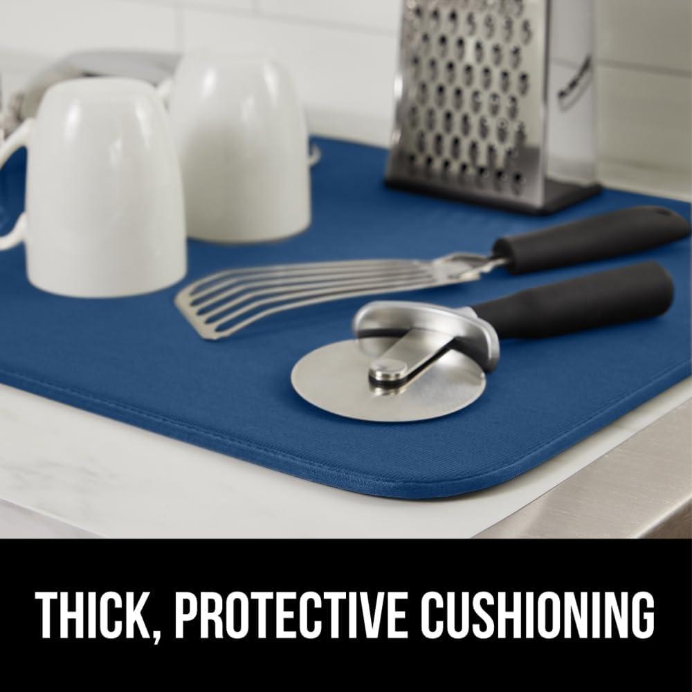 imageGORILLA GRIP Ultra Water Absorbent Microfiber Dish Drying Mat 18x24 Quick Dry Thick Mesh Slip Resistant Pad for Sink Dishes or Under Rack Kitchen Counter Accessories Machine Wash Mats GrayBlue