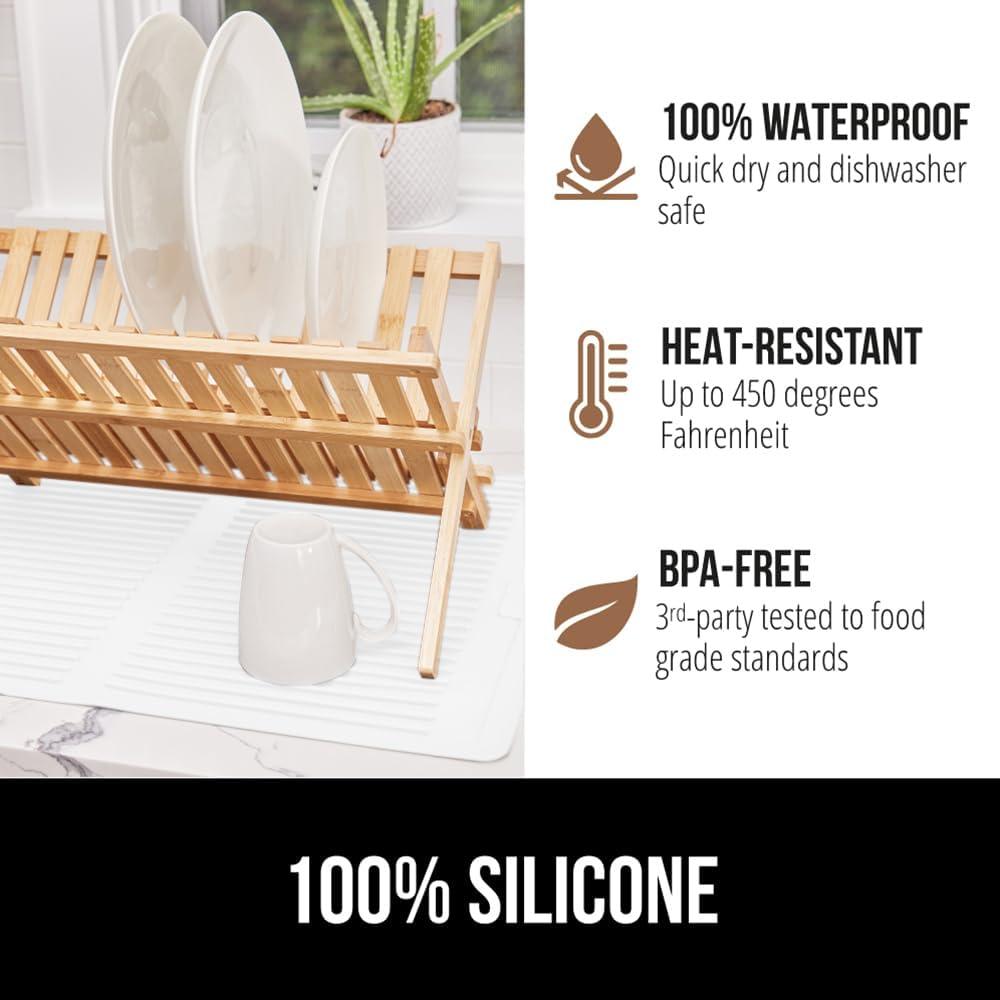 imageGORILLA GRIP Ultra Water Absorbent Microfiber Dish Drying Mat 18x24 Quick Dry Thick Mesh Slip Resistant Pad for Sink Dishes or Under Rack Kitchen Counter Accessories Machine Wash Mats GrayWhite