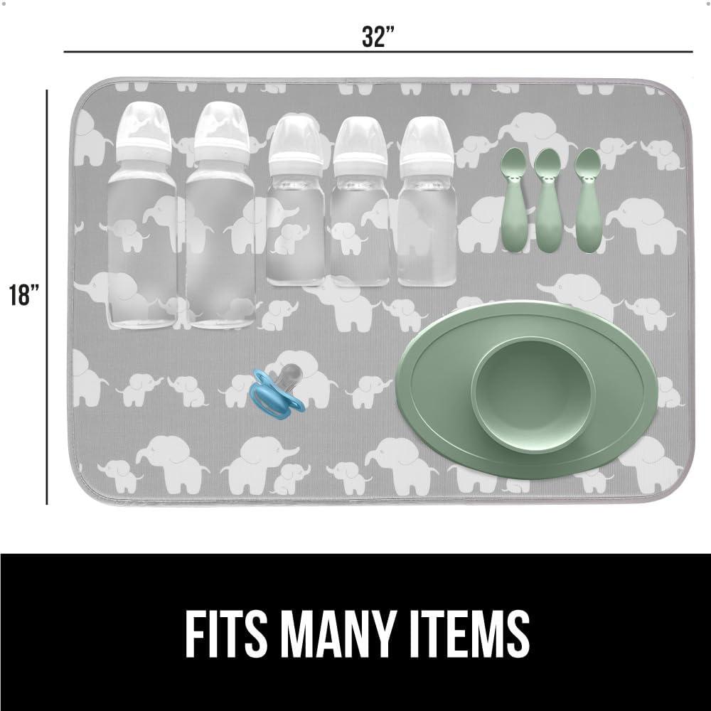 imageGORILLA GRIP Ultra Water Absorbent Microfiber Dish Drying Mat 18x24 Quick Dry Thick Mesh Slip Resistant Pad for Sink Dishes or Under Rack Kitchen Counter Accessories Machine Wash Mats GrayElephants