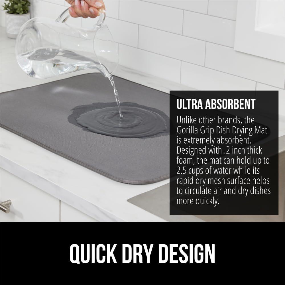 imageGORILLA GRIP Ultra Water Absorbent Microfiber Dish Drying Mat 18x24 Quick Dry Thick Mesh Slip Resistant Pad for Sink Dishes or Under Rack Kitchen Counter Accessories Machine Wash Mats GrayGray