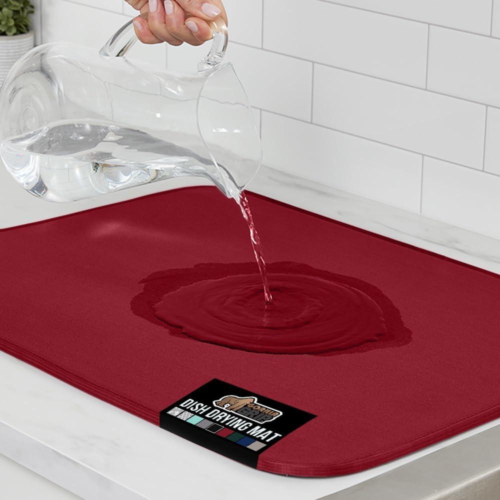 imageGORILLA GRIP Ultra Water Absorbent Microfiber Dish Drying Mat 18x24 Quick Dry Thick Mesh Slip Resistant Pad for Sink Dishes or Under Rack Kitchen Counter Accessories Machine Wash Mats GrayRed