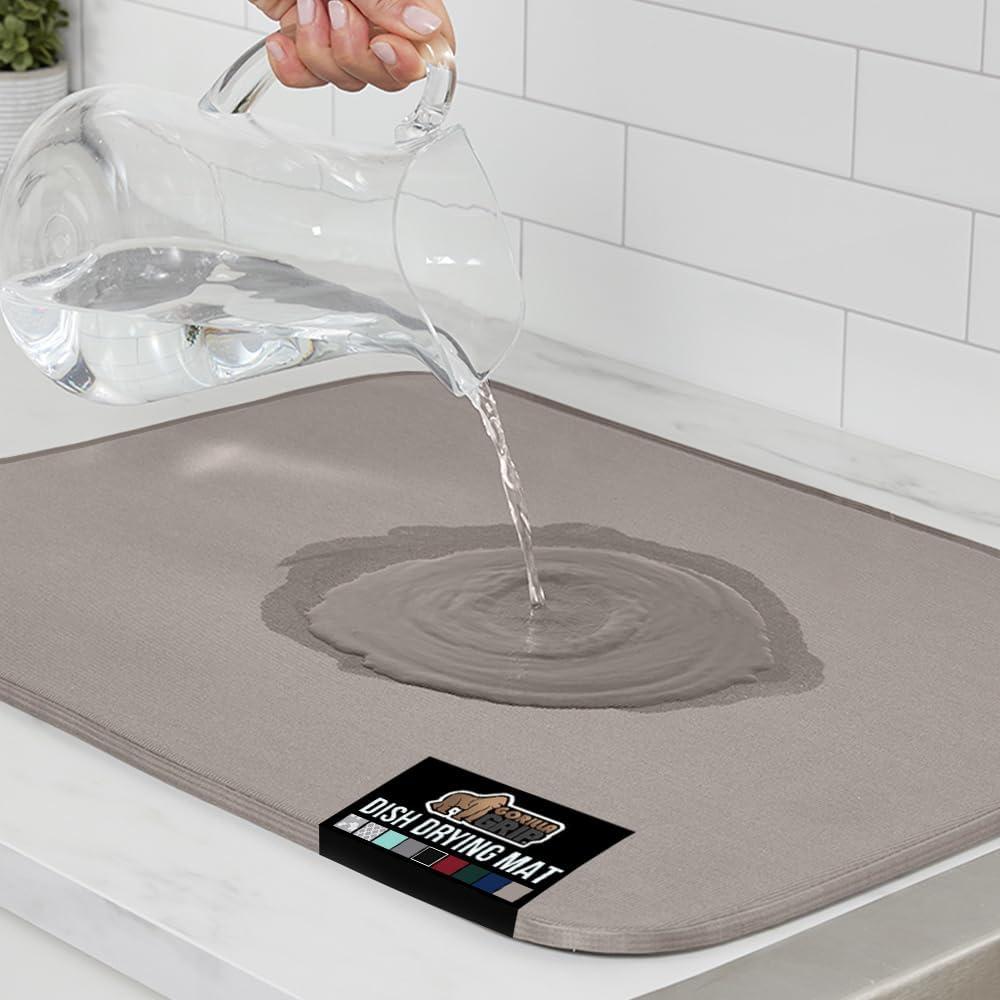 imageGORILLA GRIP Ultra Water Absorbent Microfiber Dish Drying Mat 18x24 Quick Dry Thick Mesh Slip Resistant Pad for Sink Dishes or Under Rack Kitchen Counter Accessories Machine Wash Mats GrayAlmond