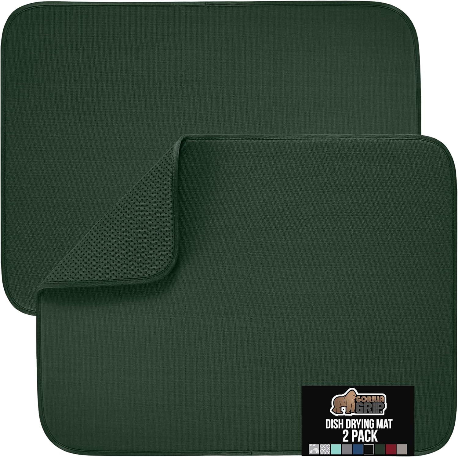 imageGORILLA GRIP Ultra Water Absorbent Microfiber Dish Drying Mat 18x24 Quick Dry Thick Mesh Slip Resistant Pad for Sink Dishes or Under Rack Kitchen Counter Accessories Machine Wash Mats GrayHunter Green