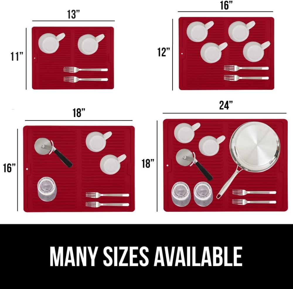 imageGORILLA GRIP Ultra Water Absorbent Microfiber Dish Drying Mat 18x24 Quick Dry Thick Mesh Slip Resistant Pad for Sink Dishes or Under Rack Kitchen Counter Accessories Machine Wash Mats GrayRed