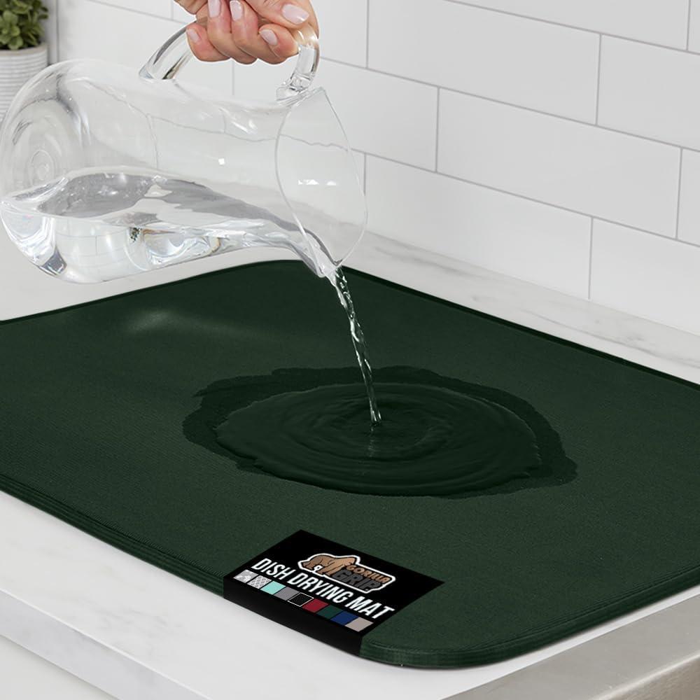 imageGORILLA GRIP Ultra Water Absorbent Microfiber Dish Drying Mat 18x24 Quick Dry Thick Mesh Slip Resistant Pad for Sink Dishes or Under Rack Kitchen Counter Accessories Machine Wash Mats GrayHunter Green