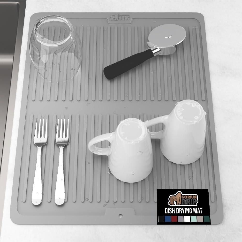 imageGORILLA GRIP Ultra Water Absorbent Microfiber Dish Drying Mat 18x24 Quick Dry Thick Mesh Slip Resistant Pad for Sink Dishes or Under Rack Kitchen Counter Accessories Machine Wash Mats GrayGray
