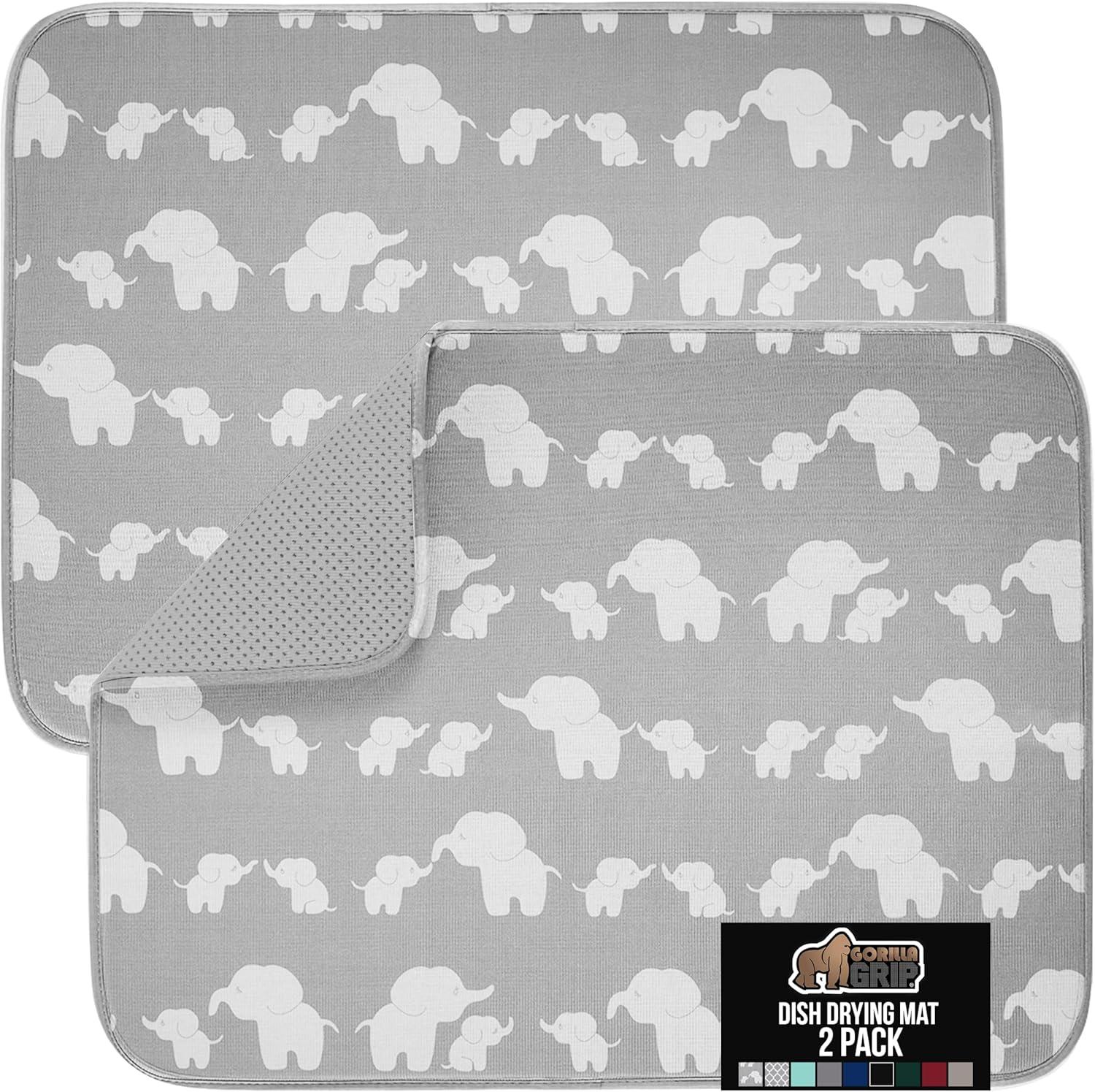 imageGORILLA GRIP Ultra Water Absorbent Microfiber Dish Drying Mat 18x24 Quick Dry Thick Mesh Slip Resistant Pad for Sink Dishes or Under Rack Kitchen Counter Accessories Machine Wash Mats GrayElephants