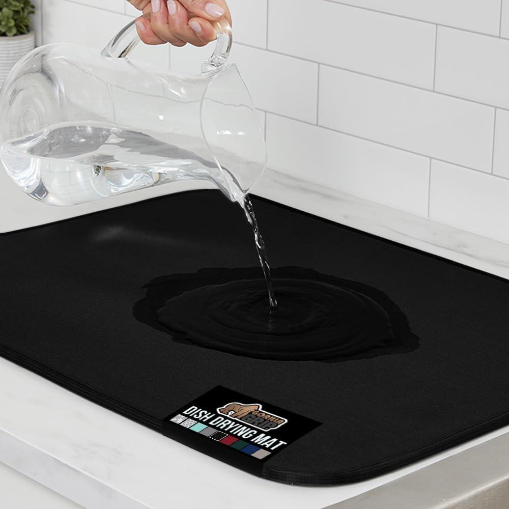 imageGORILLA GRIP Ultra Water Absorbent Microfiber Dish Drying Mat 18x24 Quick Dry Thick Mesh Slip Resistant Pad for Sink Dishes or Under Rack Kitchen Counter Accessories Machine Wash Mats GrayBlack