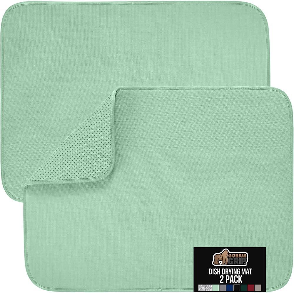 imageGORILLA GRIP Ultra Water Absorbent Microfiber Dish Drying Mat 18x24 Quick Dry Thick Mesh Slip Resistant Pad for Sink Dishes or Under Rack Kitchen Counter Accessories Machine Wash Mats GrayMint