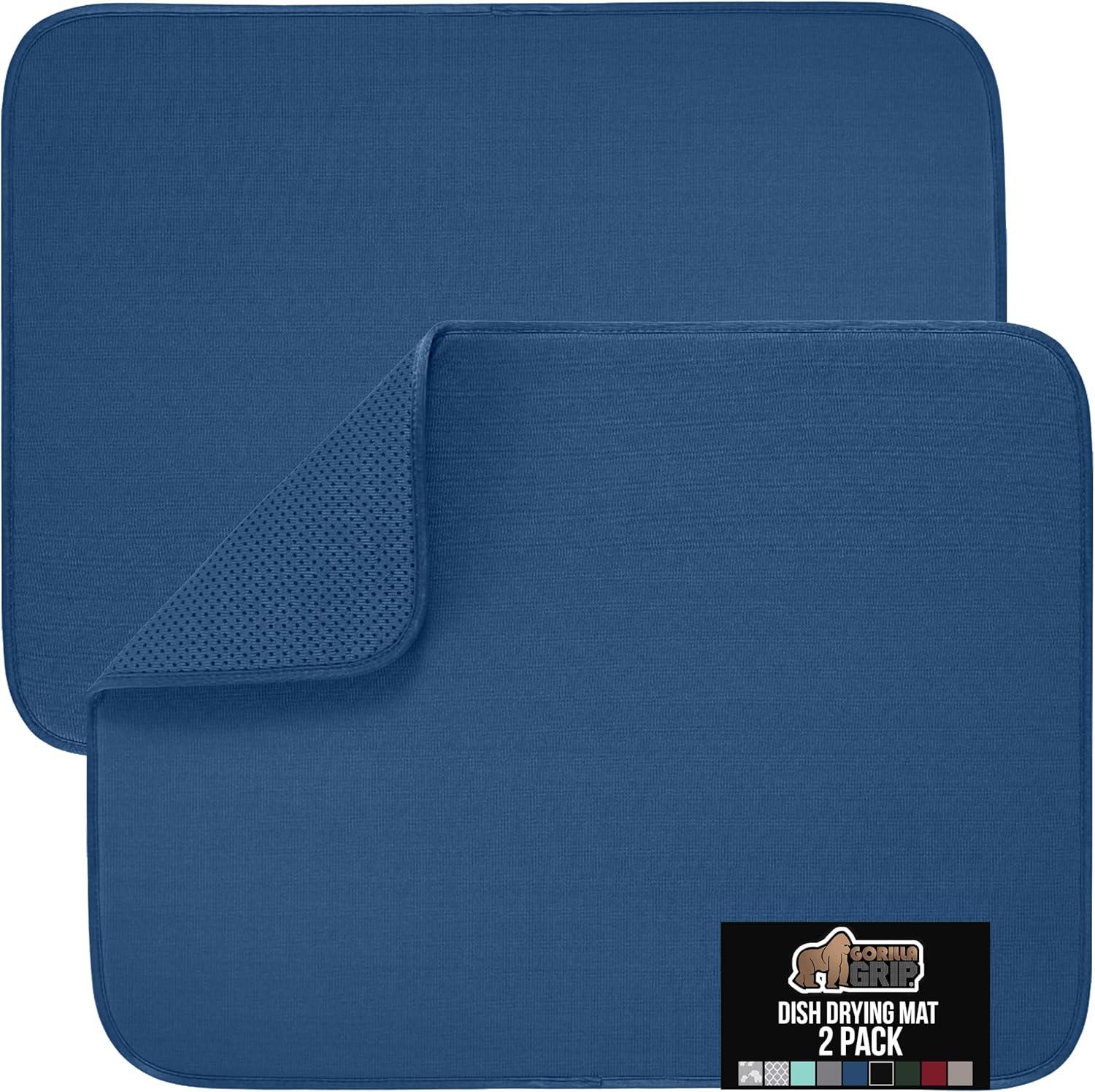 imageGORILLA GRIP Ultra Water Absorbent Microfiber Dish Drying Mat 18x24 Quick Dry Thick Mesh Slip Resistant Pad for Sink Dishes or Under Rack Kitchen Counter Accessories Machine Wash Mats GrayBlue
