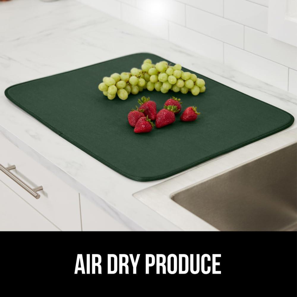 imageGORILLA GRIP Ultra Water Absorbent Microfiber Dish Drying Mat 18x24 Quick Dry Thick Mesh Slip Resistant Pad for Sink Dishes or Under Rack Kitchen Counter Accessories Machine Wash Mats GrayHunter Green