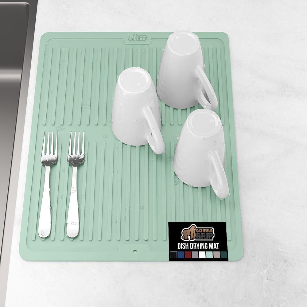 imageGORILLA GRIP Ultra Water Absorbent Microfiber Dish Drying Mat 18x24 Quick Dry Thick Mesh Slip Resistant Pad for Sink Dishes or Under Rack Kitchen Counter Accessories Machine Wash Mats GrayMint