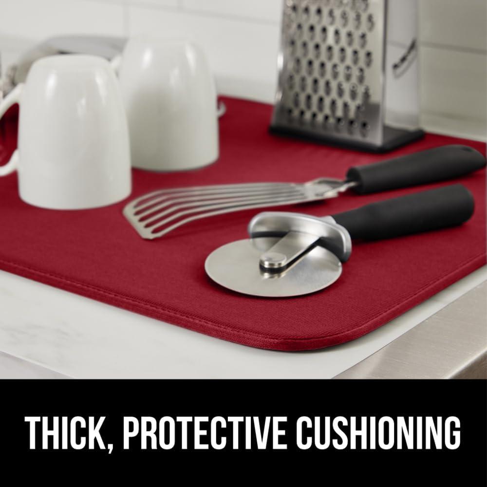 imageGORILLA GRIP Ultra Water Absorbent Microfiber Dish Drying Mat 18x24 Quick Dry Thick Mesh Slip Resistant Pad for Sink Dishes or Under Rack Kitchen Counter Accessories Machine Wash Mats GrayRed