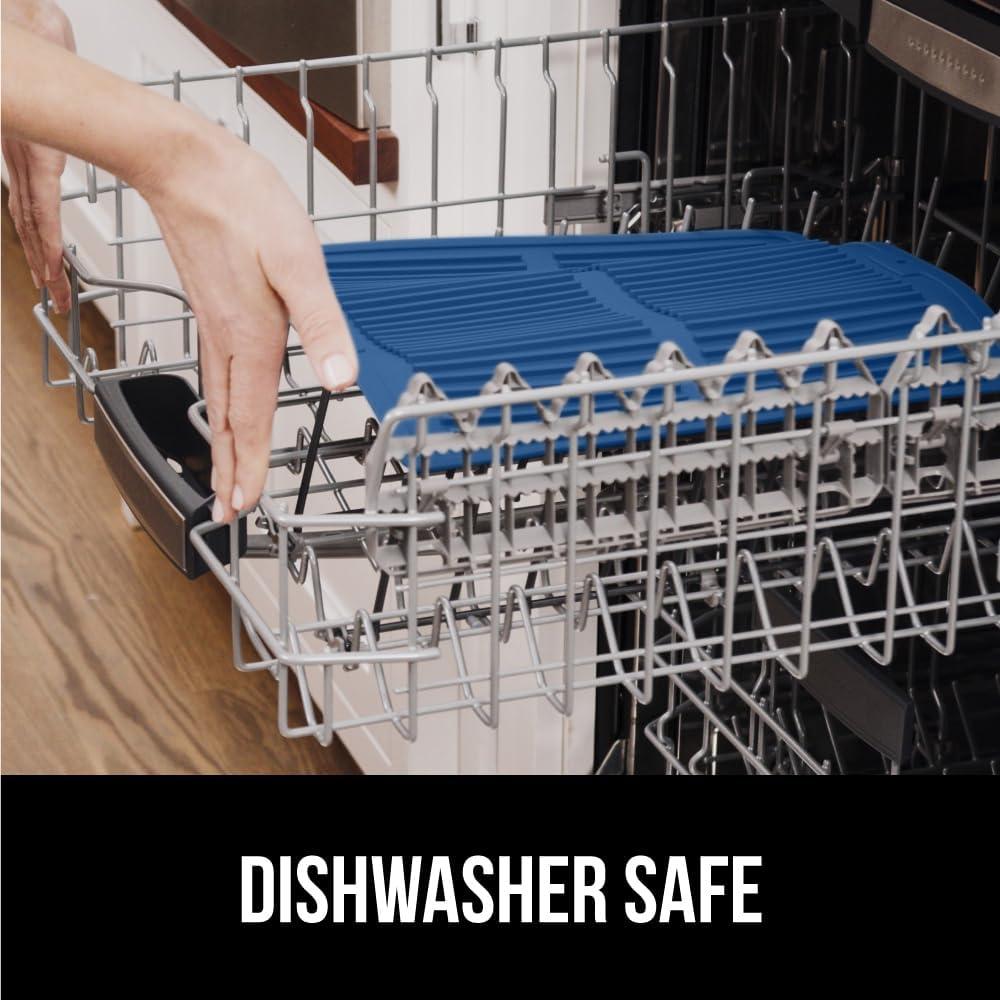 imageGORILLA GRIP Ultra Water Absorbent Microfiber Dish Drying Mat 18x24 Quick Dry Thick Mesh Slip Resistant Pad for Sink Dishes or Under Rack Kitchen Counter Accessories Machine Wash Mats GrayBlue