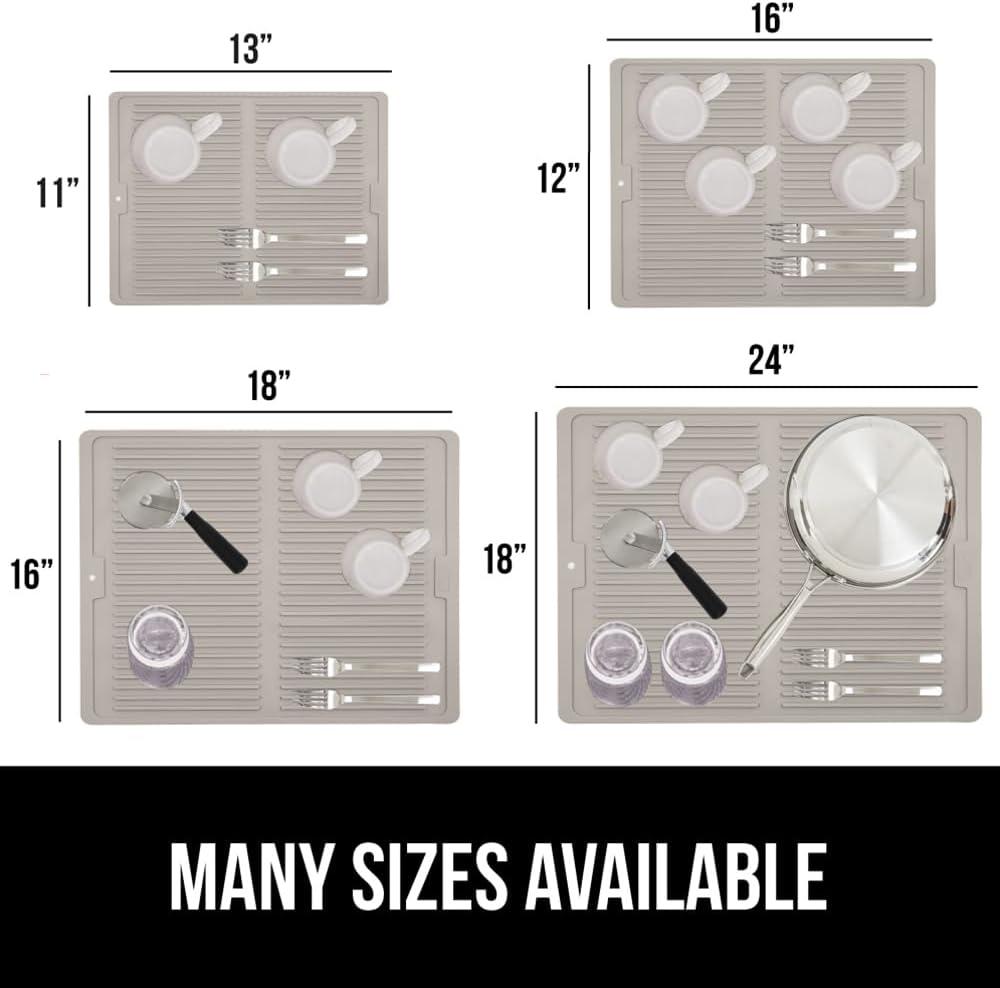 imageGORILLA GRIP Ultra Water Absorbent Microfiber Dish Drying Mat 18x24 Quick Dry Thick Mesh Slip Resistant Pad for Sink Dishes or Under Rack Kitchen Counter Accessories Machine Wash Mats GrayAlmond