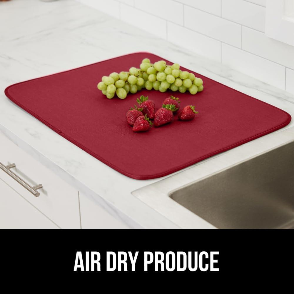 imageGORILLA GRIP Ultra Water Absorbent Microfiber Dish Drying Mat 18x24 Quick Dry Thick Mesh Slip Resistant Pad for Sink Dishes or Under Rack Kitchen Counter Accessories Machine Wash Mats GrayRed