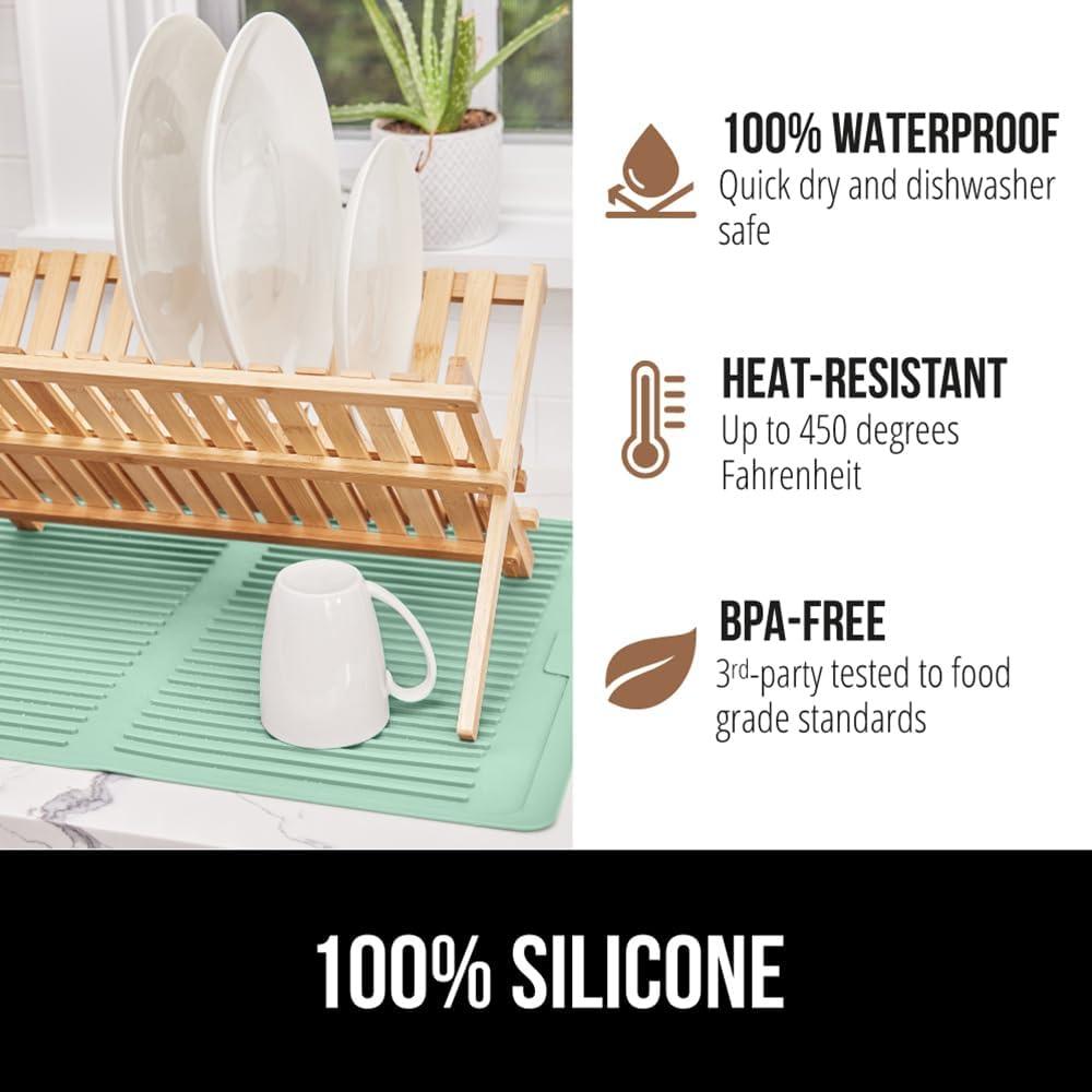 imageGORILLA GRIP Ultra Water Absorbent Microfiber Dish Drying Mat 18x24 Quick Dry Thick Mesh Slip Resistant Pad for Sink Dishes or Under Rack Kitchen Counter Accessories Machine Wash Mats GrayMint