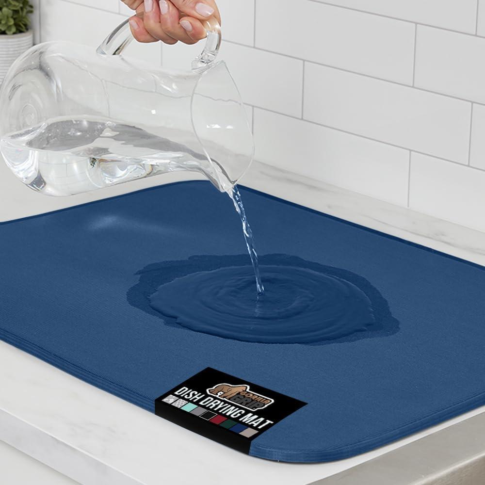 imageGORILLA GRIP Ultra Water Absorbent Microfiber Dish Drying Mat 18x24 Quick Dry Thick Mesh Slip Resistant Pad for Sink Dishes or Under Rack Kitchen Counter Accessories Machine Wash Mats GrayBlue