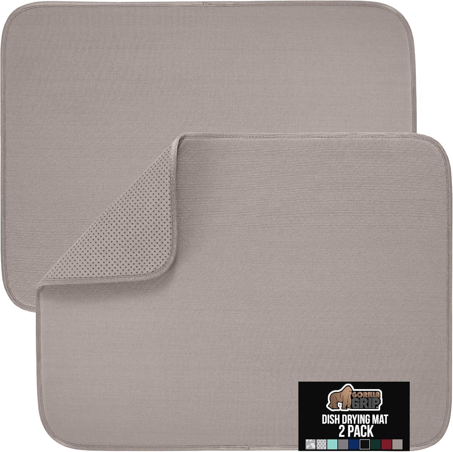 imageGORILLA GRIP Ultra Water Absorbent Microfiber Dish Drying Mat 18x24 Quick Dry Thick Mesh Slip Resistant Pad for Sink Dishes or Under Rack Kitchen Counter Accessories Machine Wash Mats GrayAlmond