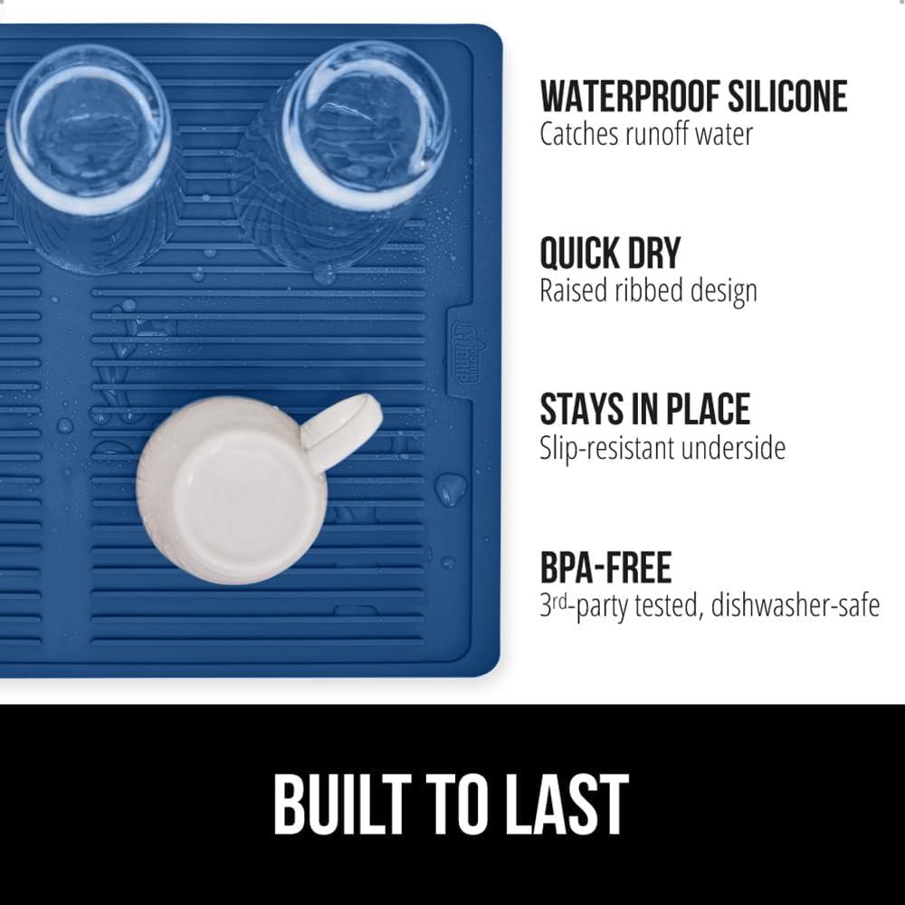 imageGORILLA GRIP Ultra Water Absorbent Microfiber Dish Drying Mat 18x24 Quick Dry Thick Mesh Slip Resistant Pad for Sink Dishes or Under Rack Kitchen Counter Accessories Machine Wash Mats GrayBlue