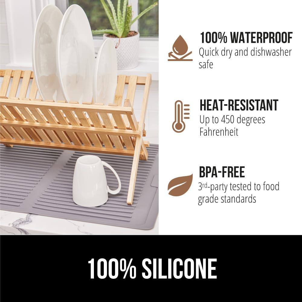 imageGORILLA GRIP Ultra Water Absorbent Microfiber Dish Drying Mat 18x24 Quick Dry Thick Mesh Slip Resistant Pad for Sink Dishes or Under Rack Kitchen Counter Accessories Machine Wash Mats GrayGray