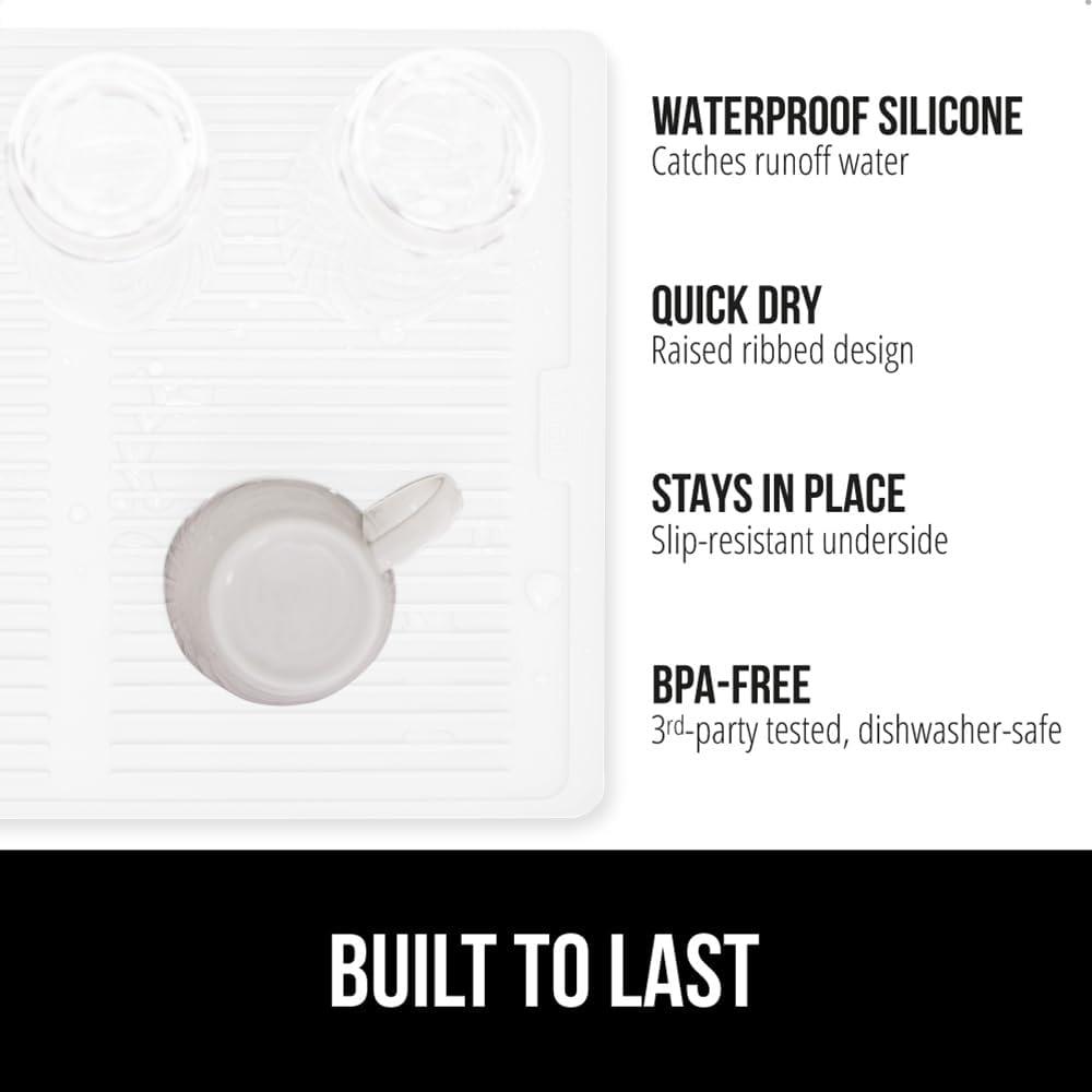 imageGORILLA GRIP Ultra Water Absorbent Microfiber Dish Drying Mat 18x24 Quick Dry Thick Mesh Slip Resistant Pad for Sink Dishes or Under Rack Kitchen Counter Accessories Machine Wash Mats GrayWhite