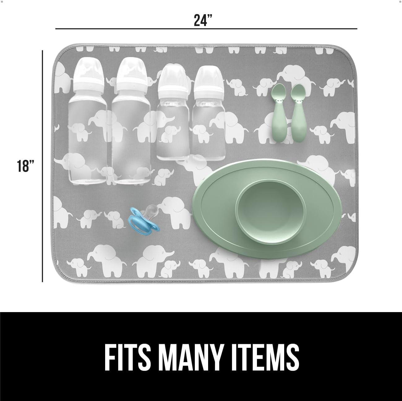 imageGORILLA GRIP Ultra Water Absorbent Microfiber Dish Drying Mat 18x24 Quick Dry Thick Mesh Slip Resistant Pad for Sink Dishes or Under Rack Kitchen Counter Accessories Machine Wash Mats GrayElephants